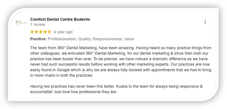 Comfort Dental Centre Buderim Google Review